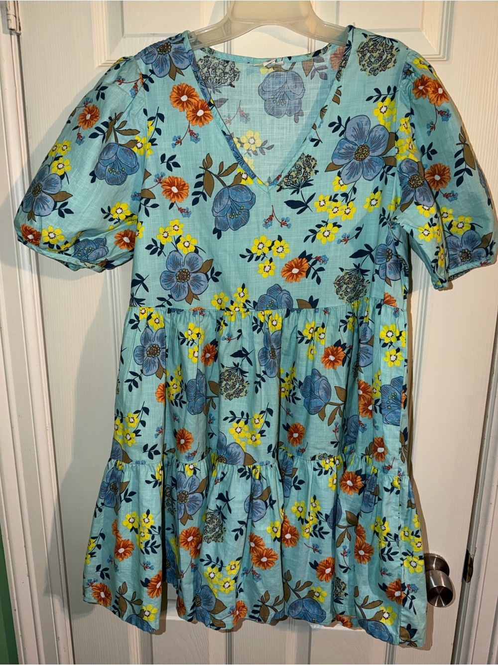 A.N.A Light Blue Floral Tiered Dress - Medium